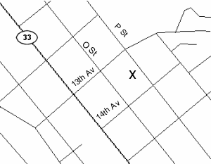 Firebaugh Branch is between O Street and P Street, between 13th Avenue and 14th Avenue.